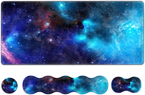 Vista 23 de ARTSO - Alfombrilla de mouse extendida mejorada para juegos, reposamuñecas para teclado, juego de alfombrillas de mouse con soporte para muñeca Arte