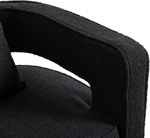 Vista 8 de Silla giratoria decorativa, silla moderna de barril para sala de estar, silla cuadrada cómoda de 360 grados con respaldo abierto, silla tapizada