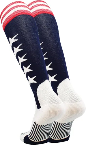Vista 2 de MadSportsStuff Calcetines de estribo de béisbol con estrellas y rayas de la bandera estadounidense para niños, hombres, jóvenes y adultos