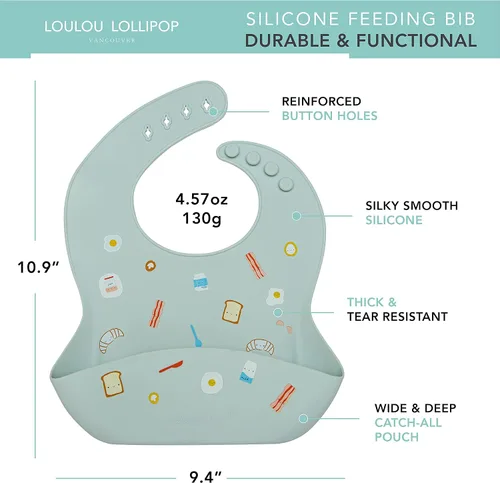Vista 2 de Loulou Lollipop Babero de alimentación de silicona suave e impermeable para bebés y niños pequeños