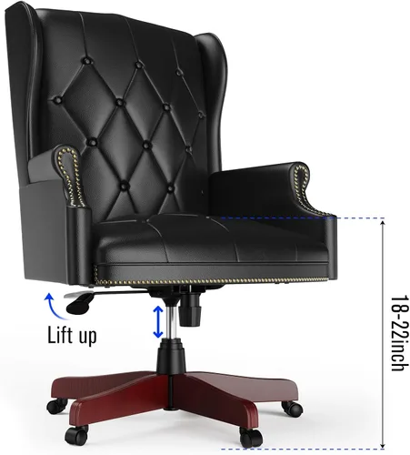 Vista 5 de Silla de oficina ejecutiva de cuero negro con respaldo alto, 330 libras, diseño ergonómico grueso, asiento y respaldo acolchado grueso silla