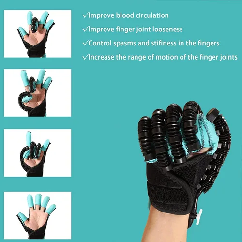 Vista 4 de Guantes de robot de rehabilitación, férula de mano funcional para ejercitador, ortesis para ejercitador, USB cargable, 9 intensidades, 5 modos