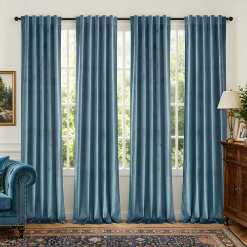 Vista 19 de MIULEE Navy Blue Velvet Curtains 4 Panels Set Back Tab 40 x 96 Inch Long Azul marino