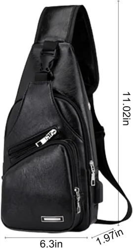 Vista 6 de Bolso bandolera para hombres y mujeres, mochila de hombro, bolsas de pecho, mochila cruzada con agujero para auriculares, para senderismo, camping