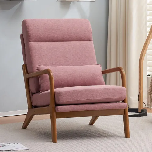 Vista 19 de Silla decorativa para sala de estar, sillón tapizado moderno de mediados de siglo con almohada, sillón de lectura, cómoda silla decorativa