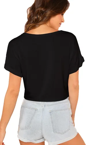 Vista 2 de SweatyRocks- Camiseta de manga corta Tie Dye para mujer Camiseta básica Crop Top Negro