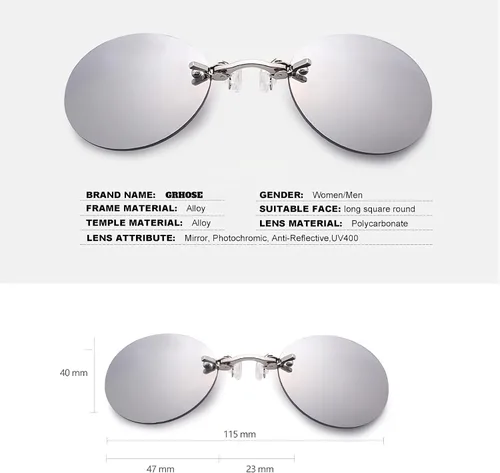 Vista 2 de Gafas de sol de nariz con clip para hombre, gafas redondas Matrix Morpheus Vintage Sun