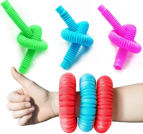 Vista 2 de Juguetes sensoriales Pop Tubes, juguetes sensoriales para niños y adultos, tubos multicolor para reventar juguetes sensoriales (M-(paquete de 6))