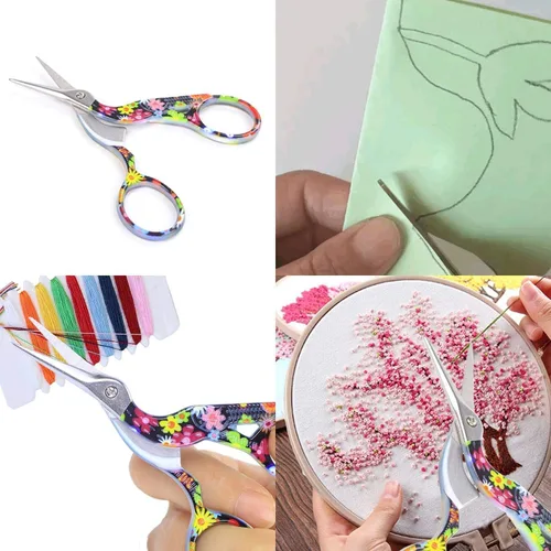 Vista 6 de BIHRTC Tijeras de bordado de 3.6 pulgadas, diseño de cigüeña, diseño de pájaro, tijeras de costura, tijeras pequeñas para manualidades, trabajo
