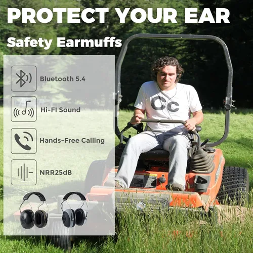 Vista 5 de Protección auditiva Bluetooth NRR 25dB micrófono integrado, protección auditiva recargable con Bluetooth, auriculares con cancelación de ruido manos