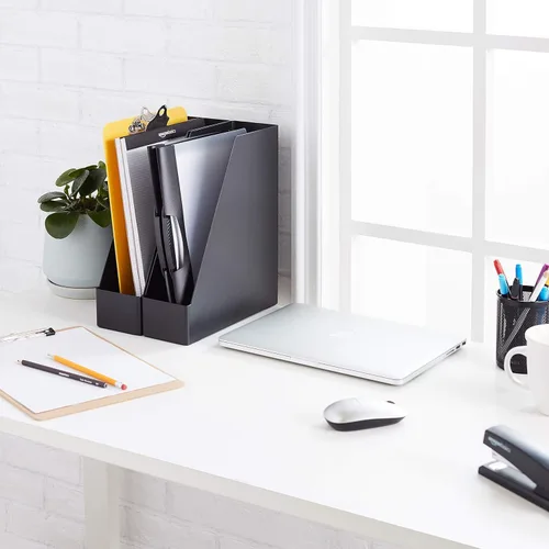 Vista 2 de Amazon Basics - Organizador de escritorio de plástico, revistero, color negro, paquete de 2