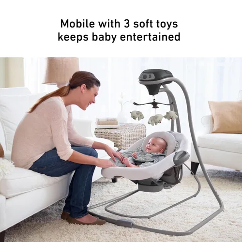 Vista 5 de Graco DuetConnect® LX Portabebé Colgante y Balancín, Asiento Balancín Multi-Dirección para Bebé, Varias Velocidades de Cierre, Redmond Rojo (Redmond)