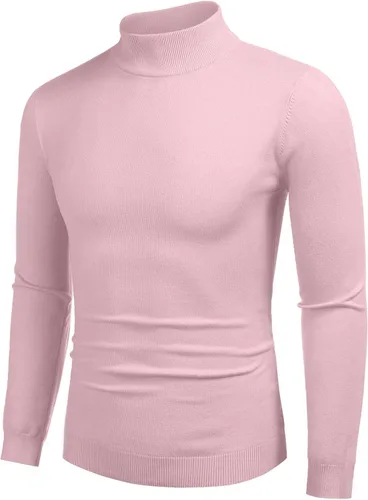 Vista 14 de COOFANDY Suéter de cuello alto falso para hombre, ajuste delgado, informal, básico, suéter térmico de punto 01-Negro
