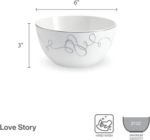 Vista 3 de Mikasa Love Story Platinum Banded - Juego de 4 cuencos multiusos