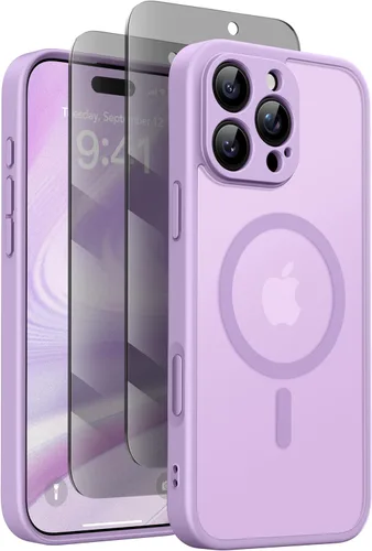 Vista 16 de GolbinBox - Funda magnética para iPhone 13 Pro Max, compatible con MagSafe, protección de cámara, protector de privacidad, funda translúcida mate, a