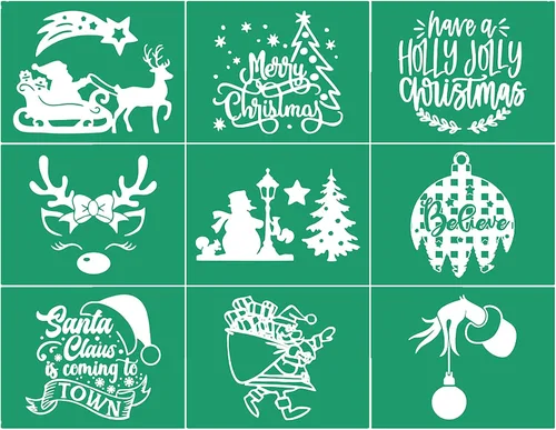 Vista 19 de 17 plantillas de pantalla de seda de Navidad con juego de pasta de tiza, mini espátulas, plantillas adhesivas reutilizables de Navidad