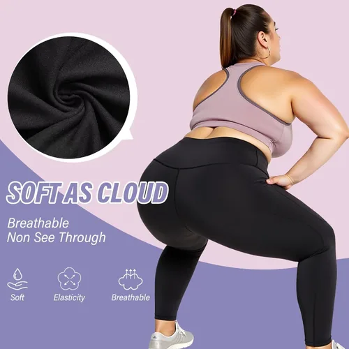 Vista 3 de Happy.angel Leggings de talla extra grande con bolsillos para mujer, pantalones de yoga capri de cintura alta, ajustados, recortados, tallas 3X 4X