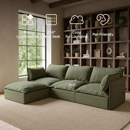 Vista 7 de Acanva Sofá modular modular para sala de estar, cómodo sofá convertible en nube, sofá de gran tamaño con otomana y fundas de felpilla lavables