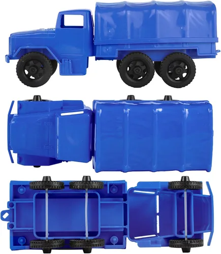 Vista 2 de TimMee Camiones del Ejército de Plástico - Vehículos de Carga Azules M34 Deuce and a Half, Fabricados en EE. UU