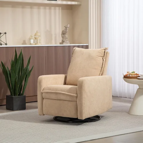 Vista 5 de Mecedora giratoria para cuarto de bebé, reclinable, mecedora giratoria manual, cómoda, sillas de sala de estar (marrón)