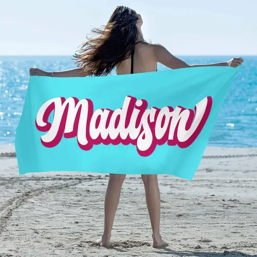 Vista 16 de Artsadd Toalla de playa personalizada con nombre, toallas de playa personalizadas con puntos azules y flores, toallas de playa con nombre