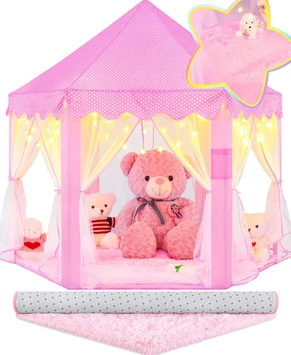 Vista 6 de EVOIONOS Tienda de campaña de princesa para niñas, tienda de campaña de castillo para niñas, tienda de campaña de juego de castillo de princesa
