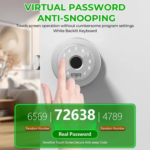 Vista 5 de FITNATE Pomo de puerta de huellas dactilares con teclado, perilla de puerta inteligente con control de aplicación, cerradura de puerta biométrica