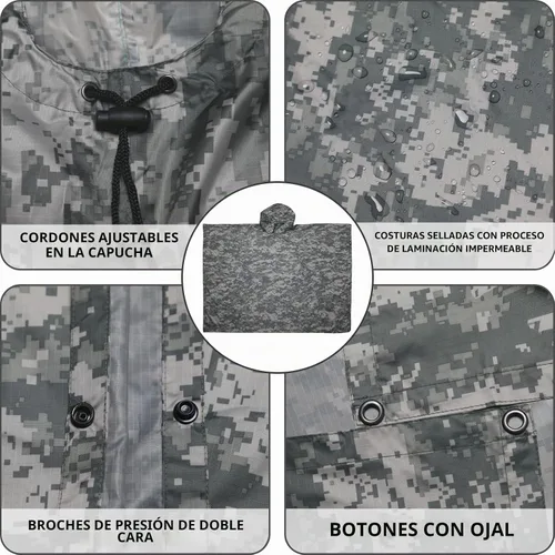 Vista 4 de GRVCN Poncho de lluvia militar, impermeable de camuflaje impermeable ligero al aire libre