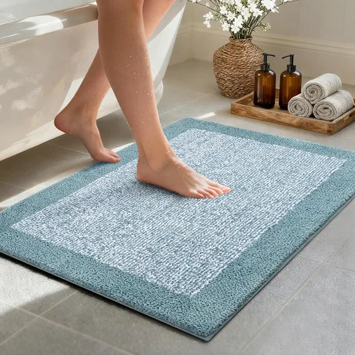 Vista 44 de Alfombras de baño de 17 x 24 pulgadas, antideslizantes, lavables, color gris, para bañera, tapete de baño para baño, tapete suave y absorbente