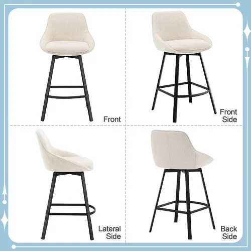 Vista 9 de Flouki Juego de 2 taburetes giratorios para mostrador, taburetes de bar beige para isla de cocina, sillas de barra de tela de lino modernas, base