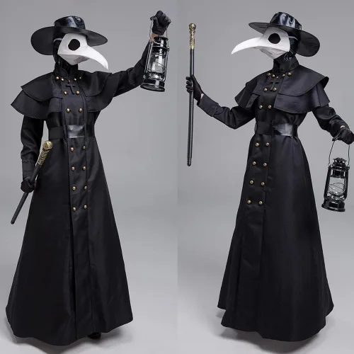 Vista 4 de Disfraz de médico de la peste con máscara de máscara de peste de pájaro, accesorios steampunk, disfraces aterradores de terror