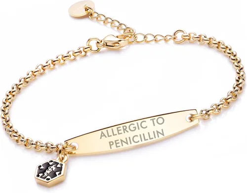 Vista 44 de LinnaLove - Pulsera de identificación de alerta médica con cadena Rolo simple pregrabada para mujer