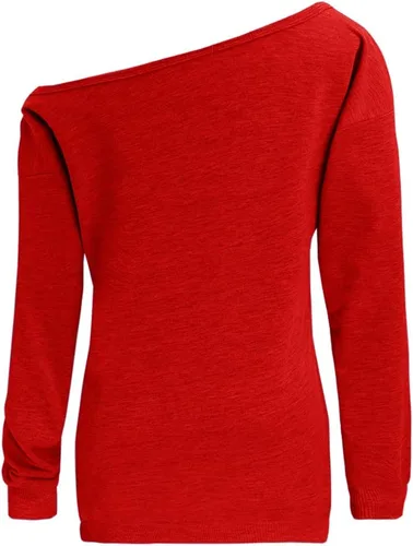 Vista 3 de Dutebare - Sudadera de manga larga con hombro descubierto para mujer, blusa larga holgada