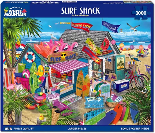 Vista 2 de White Mountain Rompecabezas de 1000 piezas de verano para la playa, tienda con piezas grandes, regalo para adultos y familia de 24 x 30 pulgadas