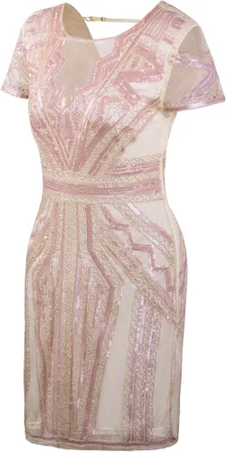 Vista 2 de Vijiv - Vestido corto de graduación con escote y lentejuelas inspirado en vestidos antiguos de 1920