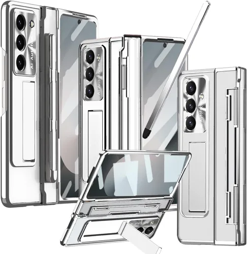 Vista 27 de Funda transparente para Samsung Galaxy Z Fold 3 con soporte para bolígrafo S y bolígrafo, diseño de una pieza con protector de bisagra Protector