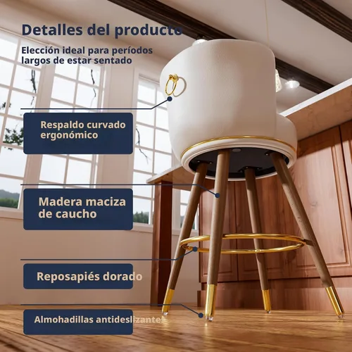Vista 5 de SeekFancy Juego de 2 taburetes de bar giratorios de 24 pulgadas, taburetes de bar de altura de mostrador con respaldo, taburetes de cocina