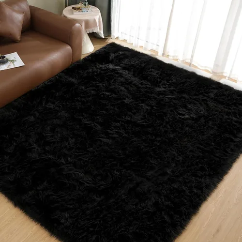 Vista 49 de Goolela Alfombra esponjosa de piel sintética para dormitorio, color marrón claro beige, 2 x 3 pies, alfombra de piel de oveja peluda y difusa