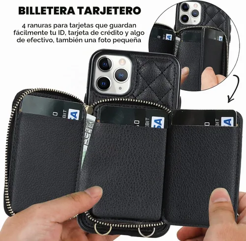 Vista 4 de Bocasal Funda tipo cartera tipo bandolera para iPhone 11 Pro, color negro