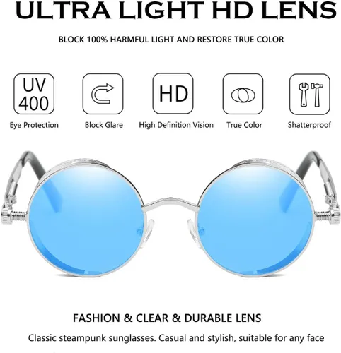Vista 52 de Dollger Gafas de sol vintage Steampunk Retro Metal Round Circle Frame