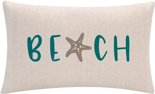 Vista 2 de ULOVE LOVE YOURSELF Juego de 2 fundas de almohada decorativas para casa de playa con estrellas de mar y estrellas de mar, fundas de almohada