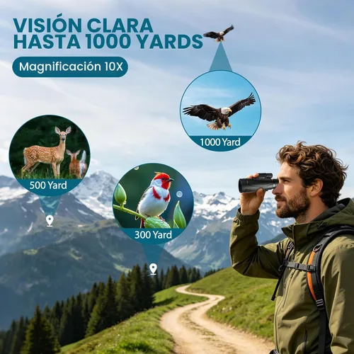 Vista 4 de Telescopio monocular HD 10x42 para adultos - Trípode y Prisma BAK-4, lente FMC, IPX7 impermeable, compacto para observación de aves, observación