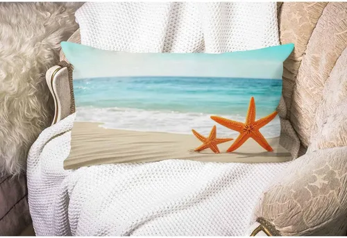 Vista 4 de Smooffly Funda de almohada de granja de playa, estrellas de mar y mares, océanos, cielo azul, conchas sobre la arena, fundas de almohada decorativas