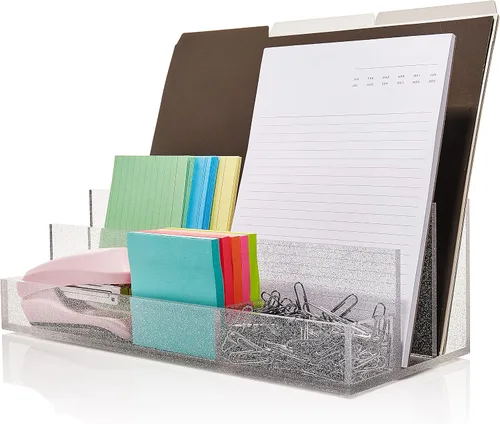 Vista 8 de Organizador de escritorio acrílico para suministros de oficina y accesorios de escritorio, 12.5 x 5.5 x 4 pulgadas y 0.197 in de acrílico