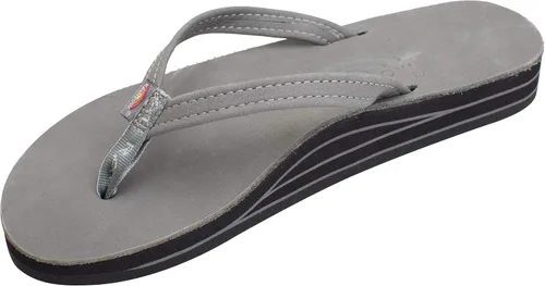 Vista 6 de Rainbow Sandals Sandalias de mujer de doble capa, correa estrecha, sandalias de cuero con arco Marrón oscuro