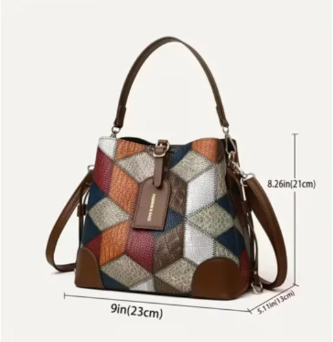 Vista 4 de Bolso Hobo retro a cuadros para mujer, bolso pequeño con correas ajustables y múltiples bolsillos