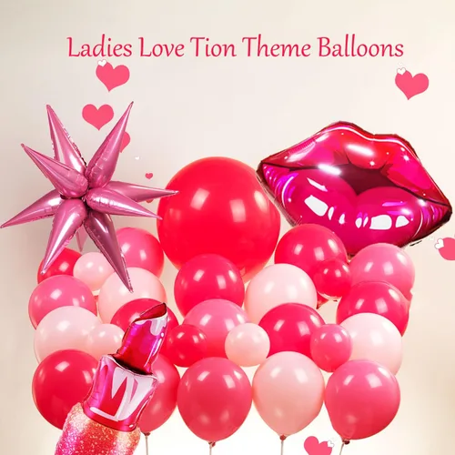 Vista 4 de Kit de arco de guirnalda de globos rosa y rojo, 108 piezas con globos de labios de estrella de aluminio para niñas, mujeres, cumpleaños, día