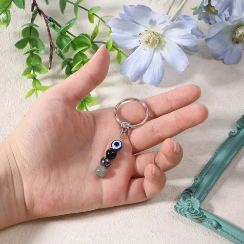 Vista 8 de Llavero de cristal natural, regalo de buena suerte, piedra curativa contra el mal de ojo, llavero de protección de cristal curativo natural, regalo