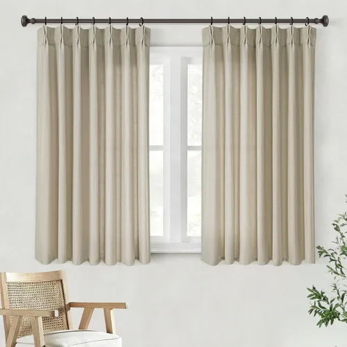 Vista 26 de Cortinas de lino de 63 pulgadas, juego de 2 paneles para sala de estar, beige natural, cortinas con pliegues pellizco entrenadas con memoria