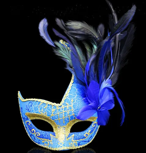 Vista 2 de Máscara con plumas para Halloween, Mardi Gras, cosplay. Máscara para fiesta.